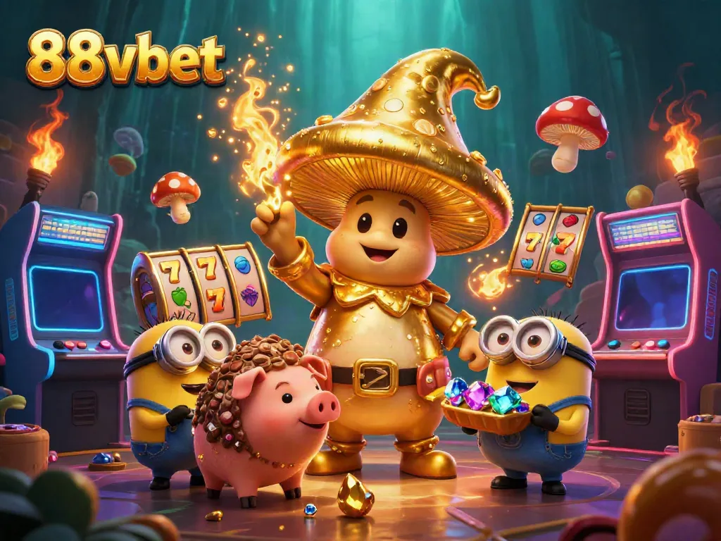Experience the thrilling magic of 88vbet with vibrant illustrations of casino elements and character spells.