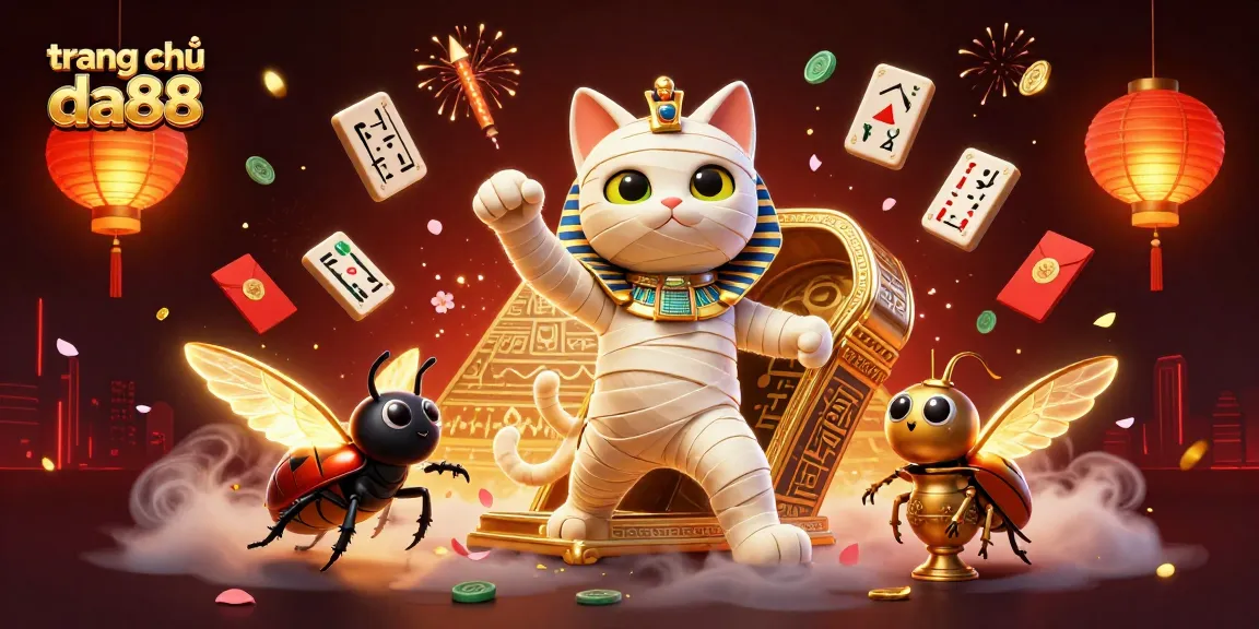 Engage with the thrilling world of trang chủ da88 as the Egyptian mummy cat bursts into action in a vibrant casino scene.