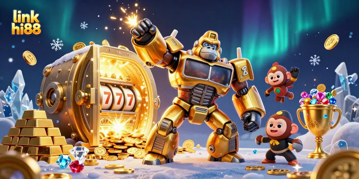 Experience excitement with link hi88 as the golden gorilla mech blasts off coins and jackpots in a vibrant casino.