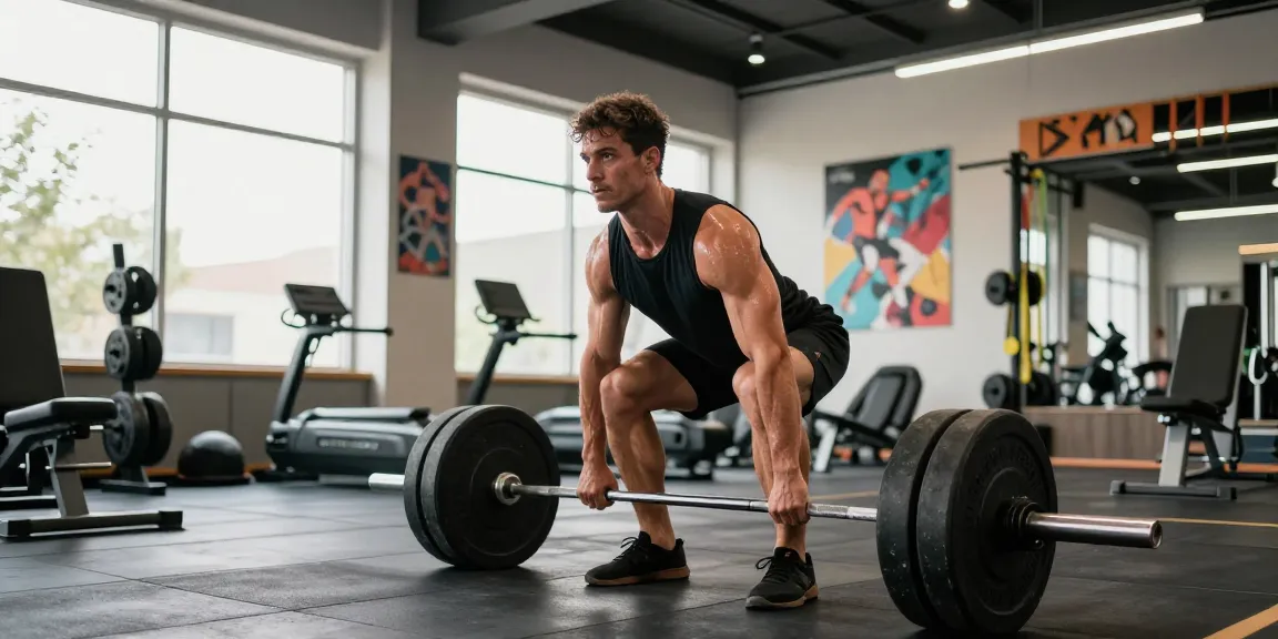Man lifting weights in a gym showcasing Prime Pharma Steroiden for fitness enhancement.