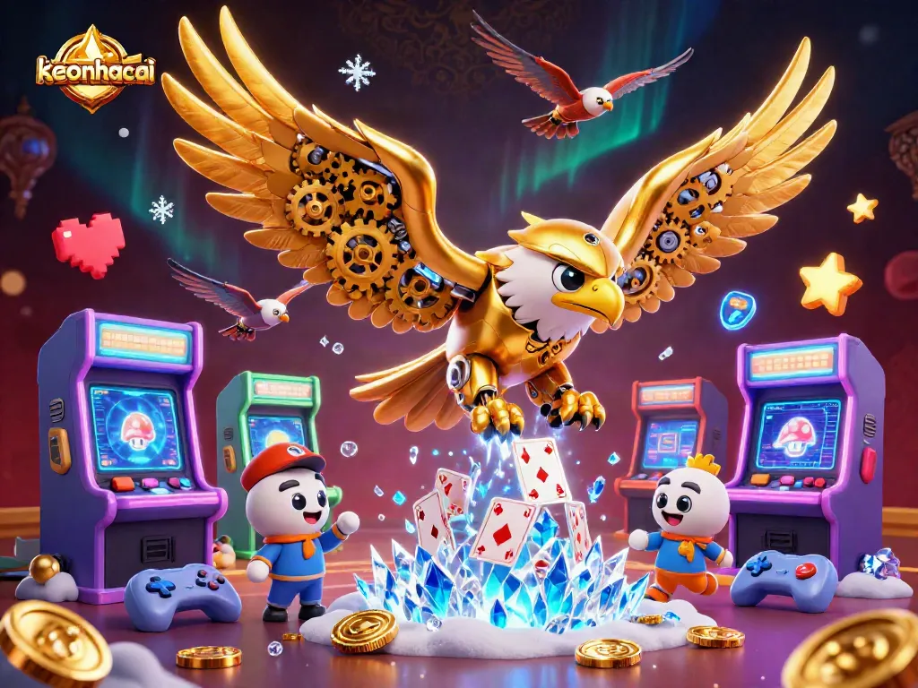 Engage with keonhacai through an immersive 3D cartoon scene filled with gambling action and vibrant colors.