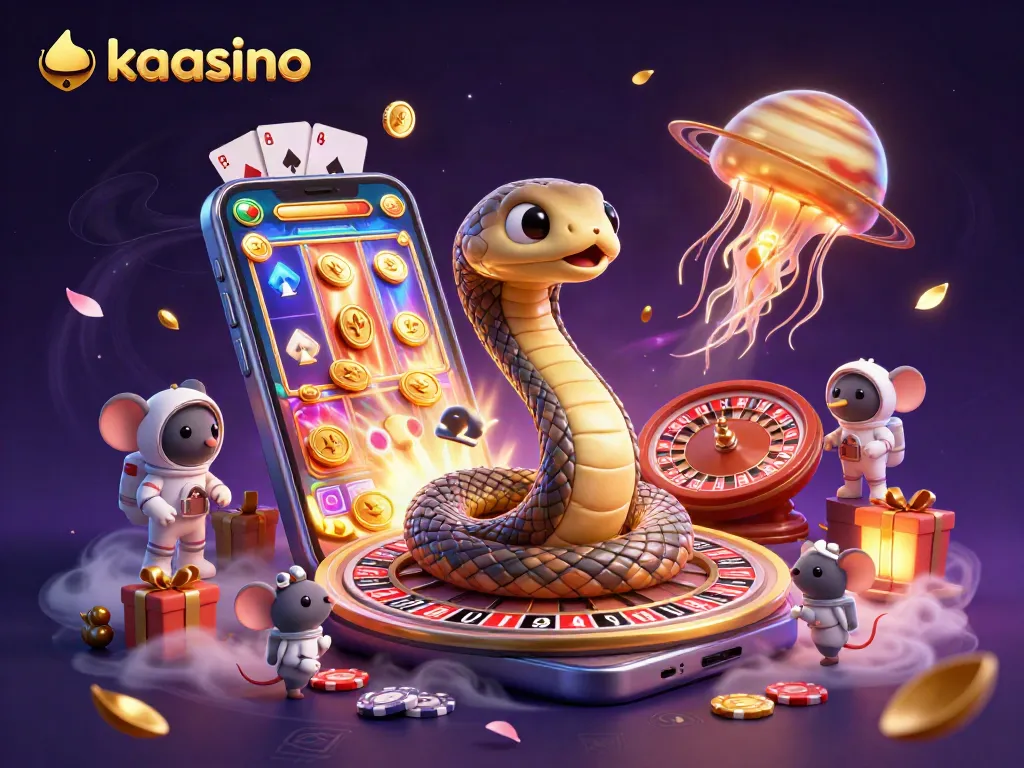 Engage with kaasino's vibrant casino scene featuring cosmic characters and colorful slot games.