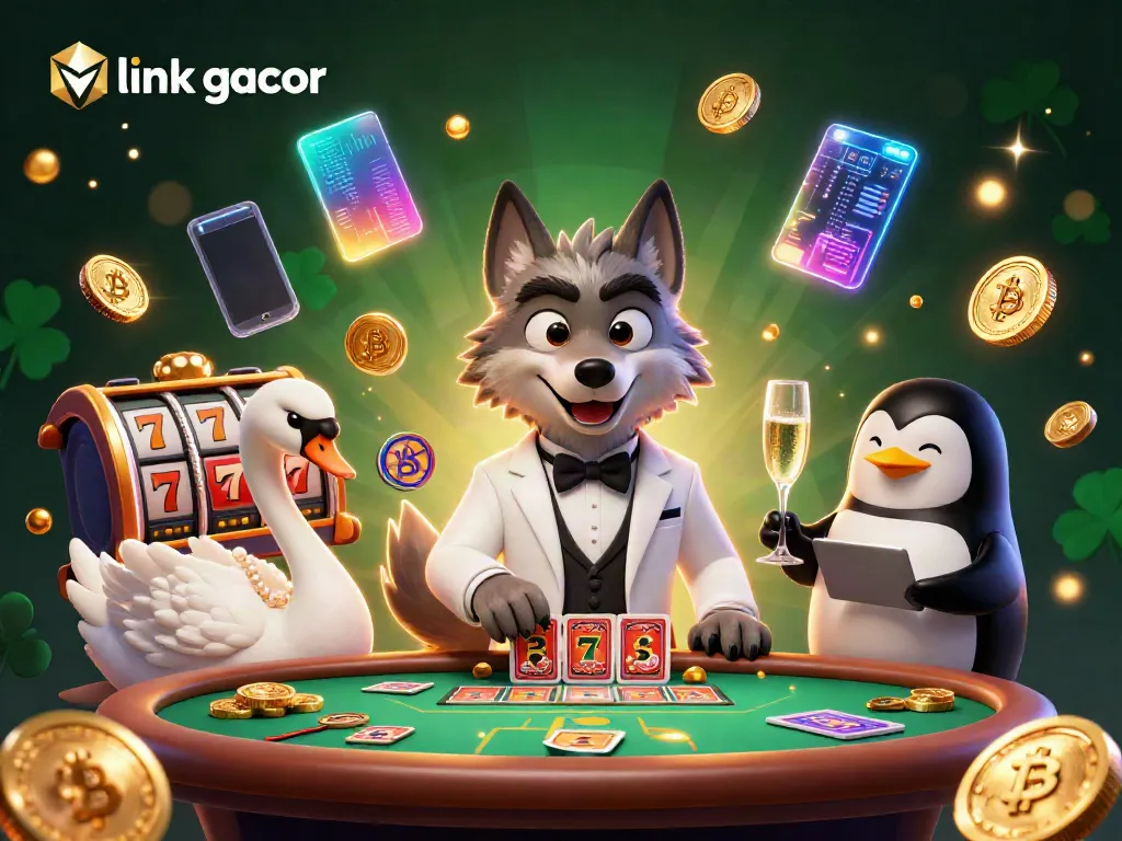 Experience exciting gameplay with link gacor jackpots featuring a debonair wolf and elegant characters.