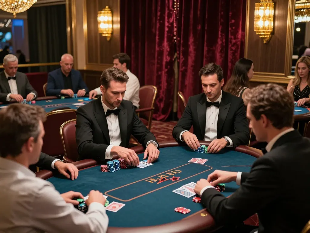 Experience upscale poker at 789win vip gaming area with high-stakes players engaged in intense gameplay.