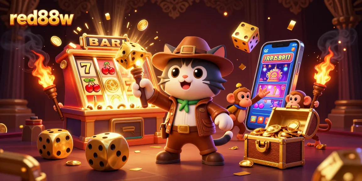 Experience excitement at red88w as a cat archaeologist uncovers casino treasures in a dynamic 3D scene.