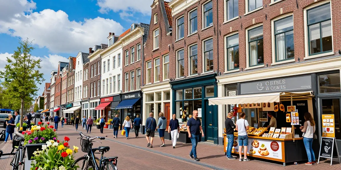 Engaging scene of bedrijven den haag with local shops and lively street activity in a vibrant urban setting