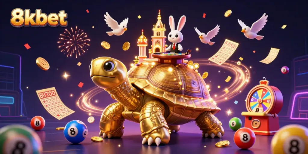 Play and win with exciting 8xbet promotions amidst colorful casino scenes.