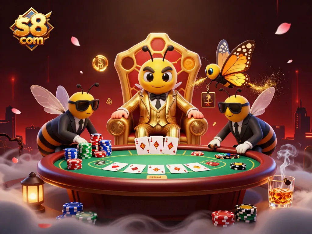Bet and win with s8 com in a vibrant casino scene filled with poker action and dynamic characters.