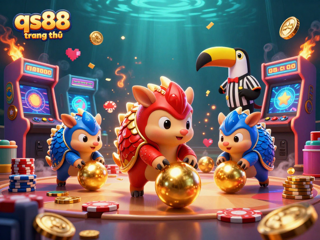 Experience the excitement of qs88 trang chủ with rival pangolins engaging in a lively casino game scene.