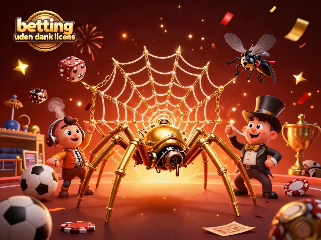 Engage in betting uden dansk licens with a lively scene of sports-themed characters amidst vibrant casino elements.