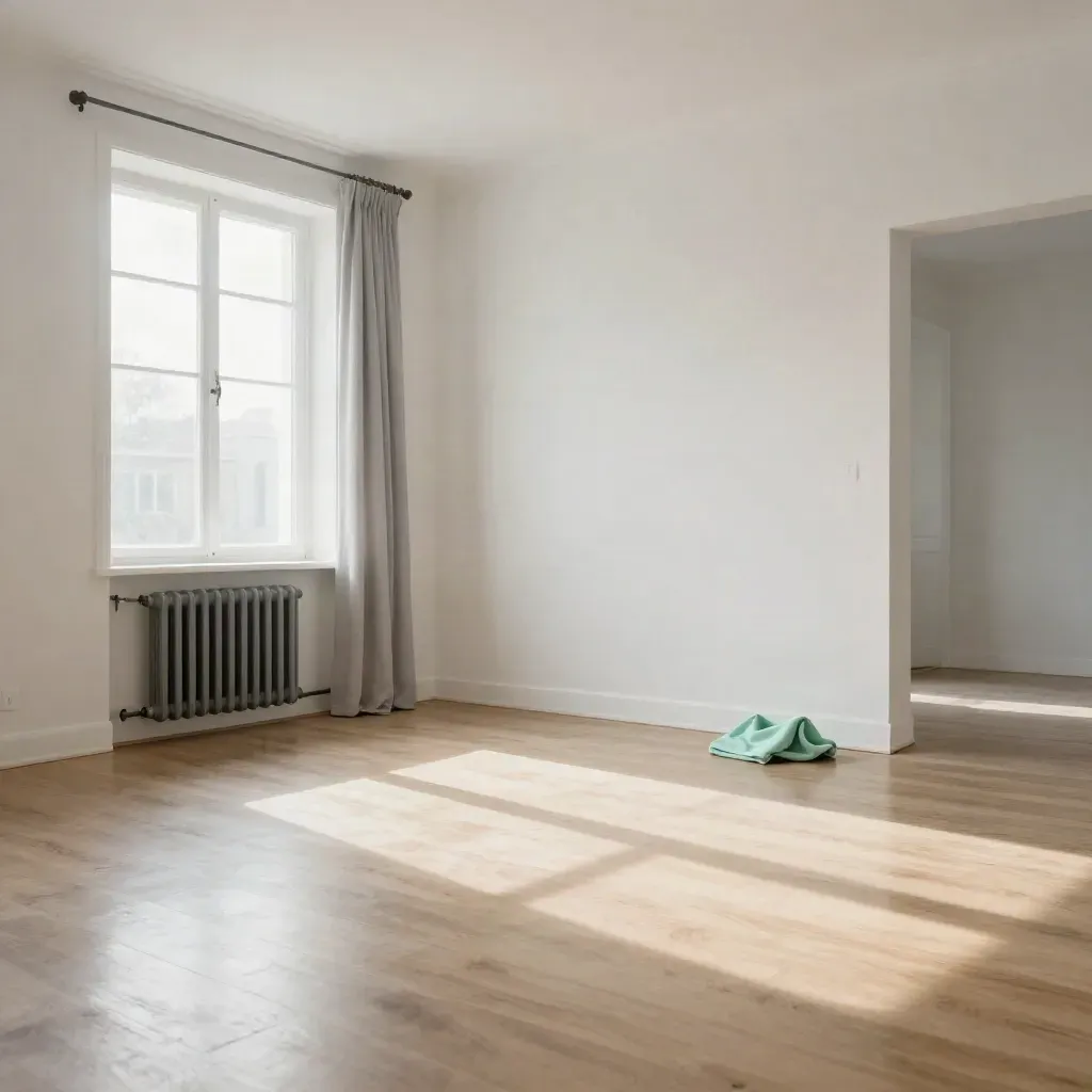 Leeg appartement met glanzende vloer en licht dat langs witte wanden valt