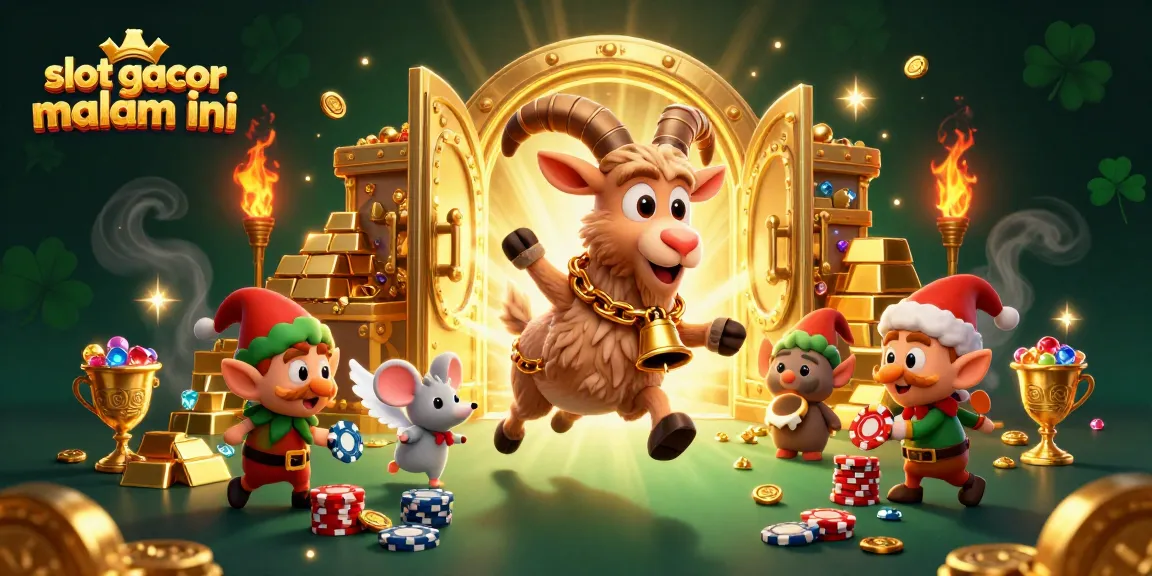 Experience thrilling slot gacor malam ini with a festive Krampus goat in a vibrant casino scene.