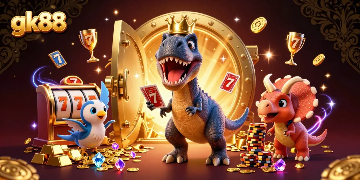 Experience exhilarating gaming at gk88 with friendly characters and rich casino elements in a vibrant scene.