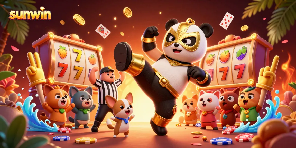 Engage in thrilling slot strategies with the sunwin panda champion in a vibrant casino scene.