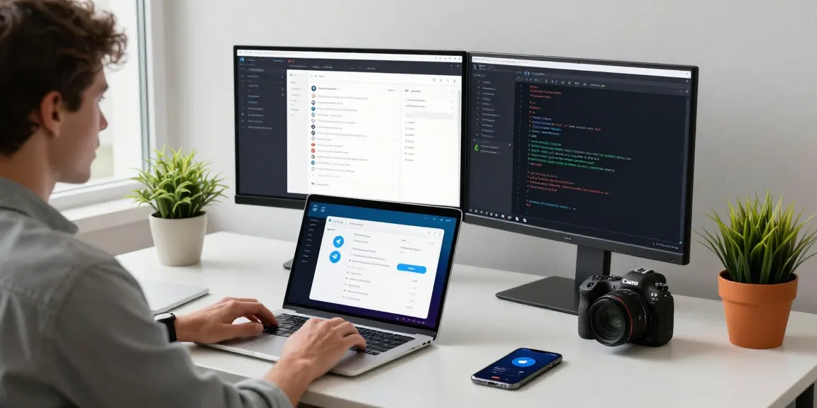 Download Telegram on a modern workspace showcasing messaging features and coding.