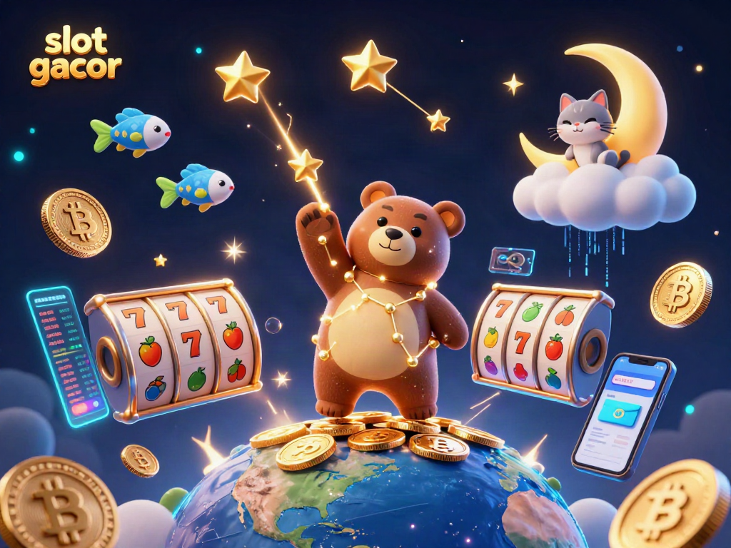 Experience exhilarating slot gacor gameplay with a colorful 3D animated casino scene.