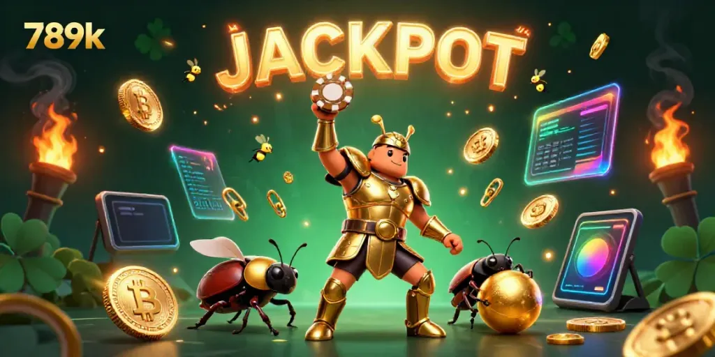 Experience thrilling games at 789k with a vibrant casino-themed 3D illustration showcasing winning moments.