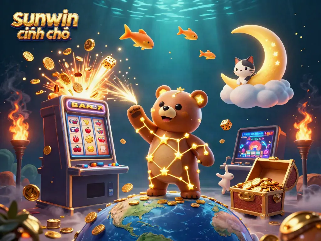 Play and win with sunwin chính chủ in this vibrant 3D casino scene bursting with excitement and treasures.