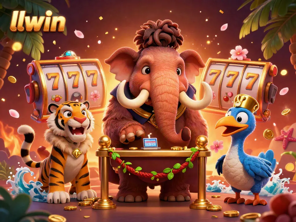 Experience llwin’s vibrant casino scene with a woolly mammoth bouncer, VIP saber-tooth tiger, and lively slot elements.