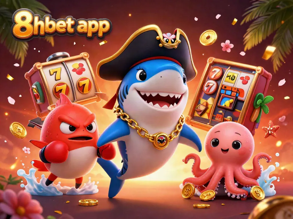Experience the excitement of gaming with the 8xbet app illustrated by unique cartoon characters.