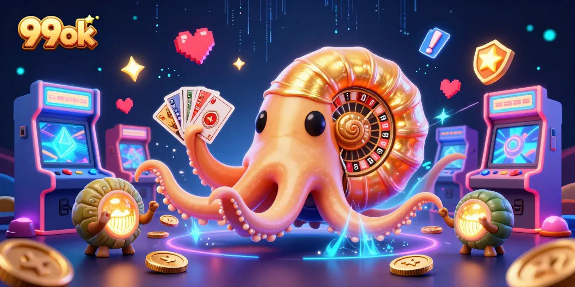 Engage with 99ok's dynamic gaming world featuring a giant nautilus, roulette, and arcade excitement.