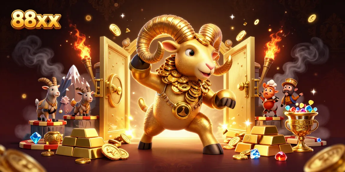 Engage in thrilling bets at 88xx, featuring a golden ram charging through a treasure vault.