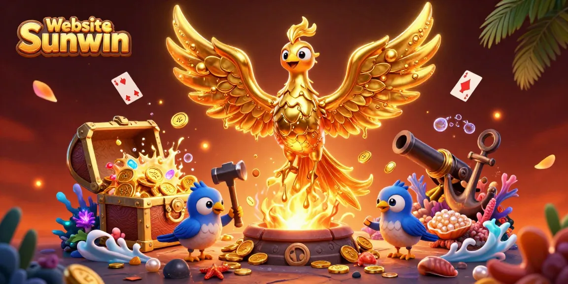 Win big with games at Website Sunwin, featuring a golden phoenix and treasure in a rich casino scene.