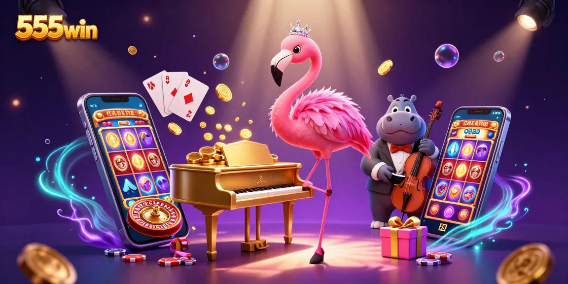 Experience thrilling gameplay with 555win in a vibrant casino atmosphere, showcasing dynamic slot games and engaging characters.
