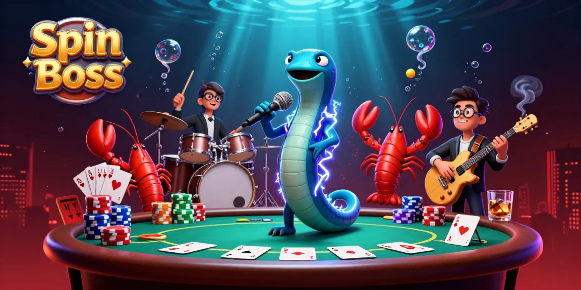 Spin Boss showcases an electric eel DJ and band in a vibrant underwater casino.