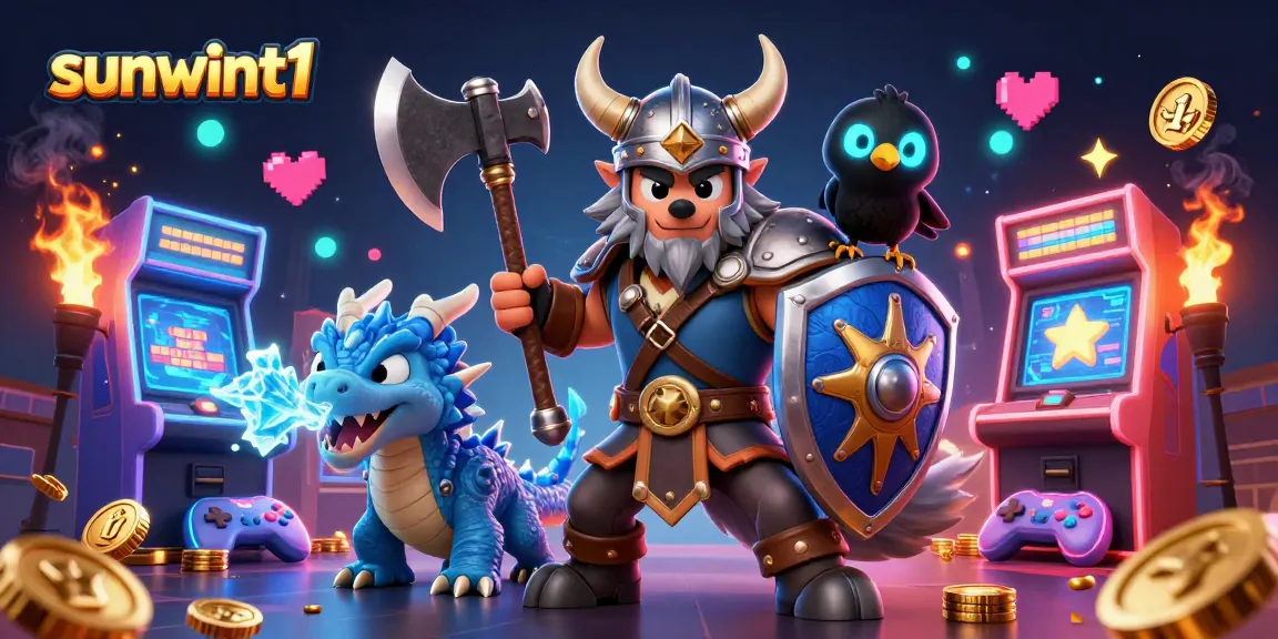 Engage with sunwint1's thrilling ice-breathing dragon and Viking warrior amidst colorful casino game elements.
