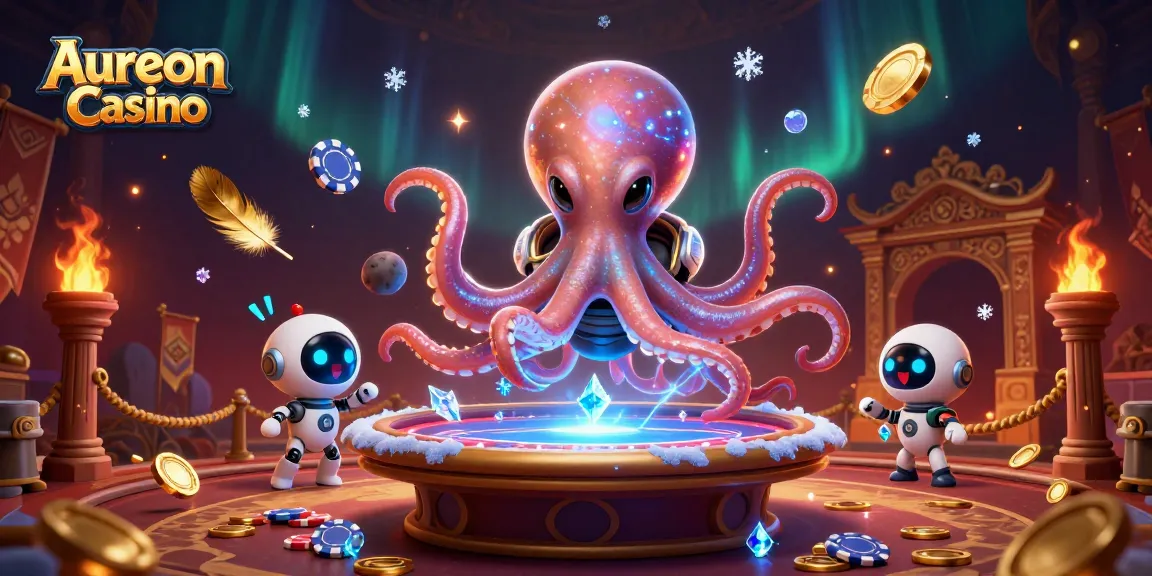Aureon Casino showcases a vibrant scene with an alien octopus at a poker table, creating a winning atmosphere.