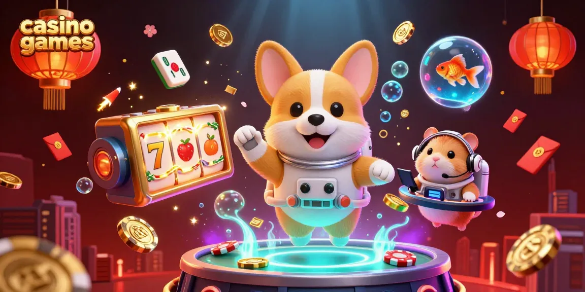 Experience thrilling casino games with a 3D astronaut corgi and vibrant gambling elements in space.