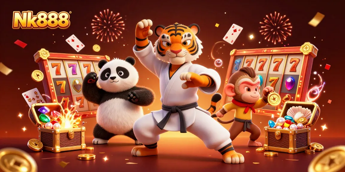 Experience thrilling gameplay at Nk888 with vibrant slots, golden treasures, and fun characters.