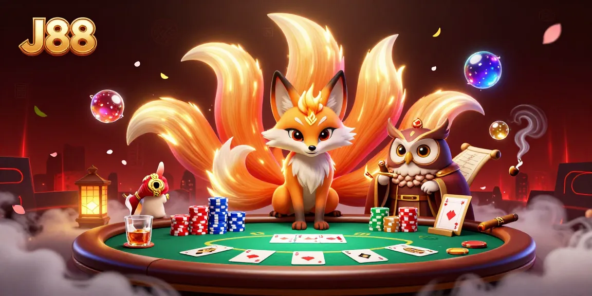 Engage in thrilling poker action at J88 with vibrant characters and gaming elements!