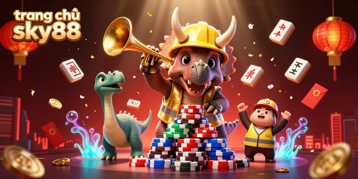 Experience dynamic gaming excitement at trang chủ sky88 with a vibrant illustration showcasing unique casino elements.